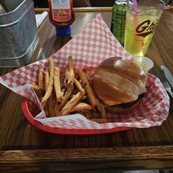 Dixie Inn Lounge & Dining Room - Build Your Own Burger...American and Swiss cheese, bacon, no pickles...