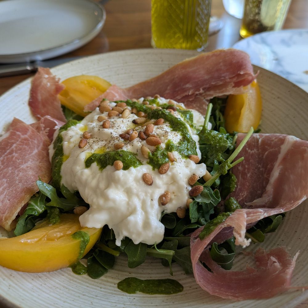 The Rustic - Burrata Caprese ($15, +$5 prosciutto) - 3.5 stars. A little too much lemon/pesto, otherwise fresh and tasty. Fri brunch 2025-02-14 - Italian Near Me - San Francisco, California The Rustic - Burrata Caprese ($15, +$5 prosciutto) - 3.5 stars. A little too much lemon/pesto, otherwise fresh and tasty. Fri brunch 2025-02-14 - Italian Near Me - San Francisco, California