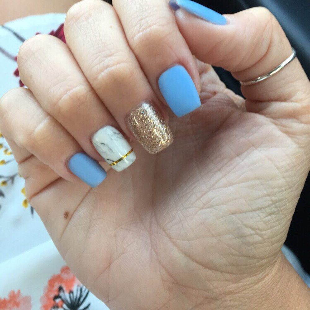 We Nails - Matte finish on the nails. Marble with gold accent. I am so happy with how they turned out! - Waxing Near Me - Northridge, California