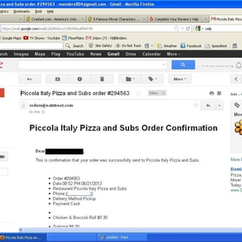 Piccola Italy - ordered at 8:52 and they actually called at 10:34 asking me to come and get food they said didn't exist at 9. i don't think so - Pizza Near Me - Richmond, Virginia Piccola Italy - ordered at 8:52 and they actually called at 10:34 asking me to come and get food they said didn't exist at 9. i don't think so - Pizza Near Me - Richmond, Virginia