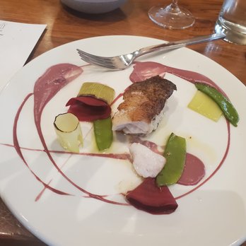 The Alden - Tilefish with leeks and red wine sauce (ate the garnish at chef's recommendation before I took the first pic) - New American Near Me - Chamblee, Georgia