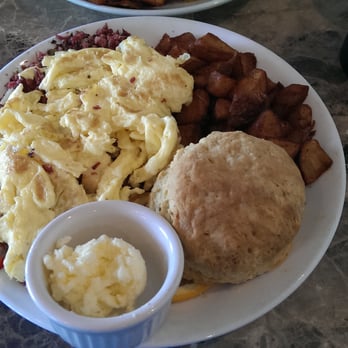 Sage Biscuit Cafe - Home made Corned Beef Hash, scrambled eggs, Home Fries, Sage Biscuit! Definately for a hungry man or woman! - Breakfast & Brunch Near Me - Bradenton, Florida