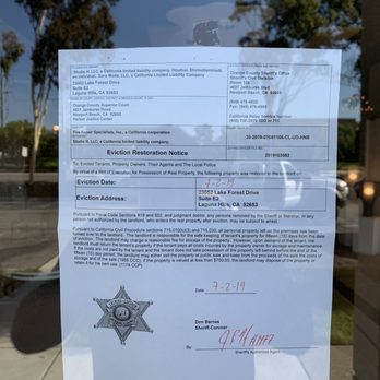 Studio H Lighting - Eviction notice - Lighting Stores Near Me - Laguna Hills, California