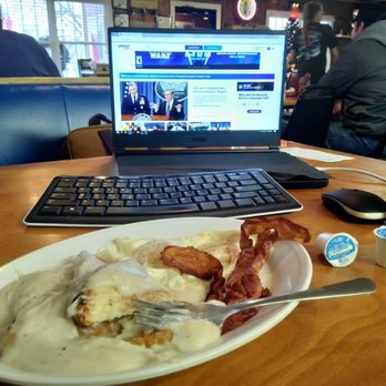 Lowesville Cafe - My usual order, coffee with the "Country Breakfast", eggs over-easy, bacon, toast and gravy instead of a biscuit. - Cafes Near Me - Lowesville, North Carolina