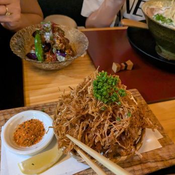 Mensho - Enoki chips. Desperately need salt. Wish they'd toss all the chips in chives rather than a clump on top. - Noodles Near Me - Houston, Texas Mensho - Enoki chips. Desperately need salt. Wish they'd toss all the chips in chives rather than a clump on top. - Noodles Near Me - Houston, Texas