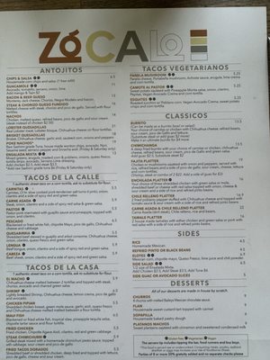 Menu photo 3 Zocalo Colorado Springs, CO