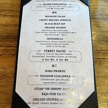 Matador Meridian - Happy Hour Menu. Check it out especially on Taco Tuesday - Cocktail Bars Near Me - Meridian, Idaho