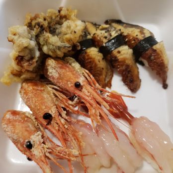 The Sushi By Jin - Eel and sweet shrimp. They warned me that the sweet shrimp was $18. But its 3 pieces. AND they threw in complimentary deep fried eel. - Japanese Near Me - Fullerton, California