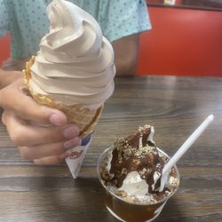 Lady Queene Restaurant - Waffle cone with swirl ice cream and turtle sundae