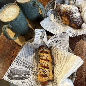 Bake My Day - lattes, with a sausage and croissant - Bakeries Near Me - Amsterdam, New Hampshire
