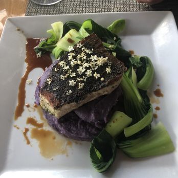 Oasis on the Beach - Catch of the day, Seared Ahi Tuna with Purple Sweet Potatoes, and Bok Choy - Hawaiian Near Me - Kapaa, Hawaii Oasis on the Beach - Catch of the day, Seared Ahi Tuna with Purple Sweet Potatoes, and Bok Choy - Hawaiian Near Me - Kapaa, Hawaii
