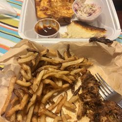 Hole in the Wall - Pulled pork in French toast sandwich with rancid coleslaw.