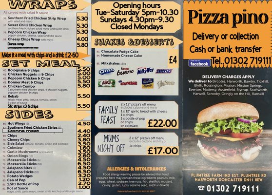 Menu photo 2 Pizza Pino's Doncaster, DNC