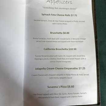 Susanna's - Menu - New American Near Me - San Diego, California Susanna's - Menu - New American Near Me - San Diego, California
