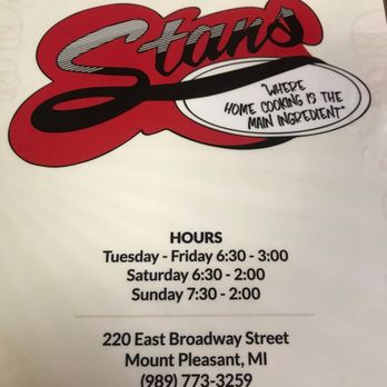 Stanley's Famous Restaurant - Menu front - Coffee & Tea Near Me - Mount Pleasant, Michigan Stanley's Famous Restaurant - Menu front - Coffee & Tea Near Me - Mount Pleasant, Michigan