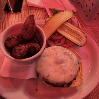 Vortex Bar & Grill - Burger with pepper, jack cheese, and plantains - American Near Me - Atlanta, Georgia Vortex Bar & Grill - Burger with pepper, jack cheese, and plantains - American Near Me - Atlanta, Georgia