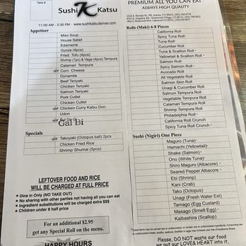 Sushi Katsu - All you can eat order form - Sushi Bars Near Me - Aurora, Colorado