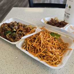 Mushroom chicken and chow Mei.