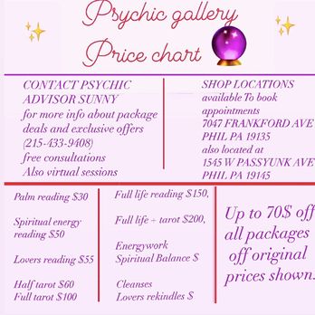 Psychic Sunshine Harris - Price chart for stronger energy reading exclusive bundles call for 70% off prices - Psychics Near Me Psychic Sunshine Harris - Price chart for stronger energy reading exclusive bundles call for 70% off prices - Psychics Near Me