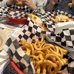 The Pine Grove Diner - Cowboy sandwich and chilli dog with curly fries