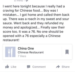China One - Don't eat here if you want roaches!!!