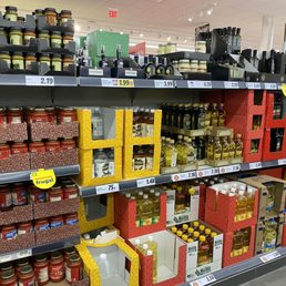 shelves of various types of food in a grocery store