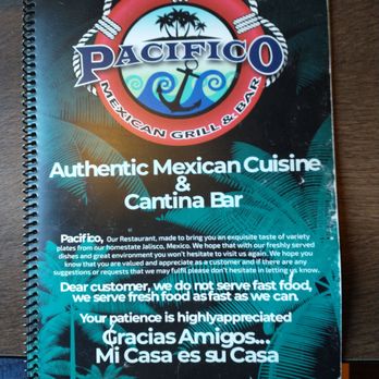 Pacifico Mexican Bar & Grill - Menu cover - Mexican Near Me - Sheboygan, Wisconsin Pacifico Mexican Bar & Grill - Menu cover - Mexican Near Me - Sheboygan, Wisconsin