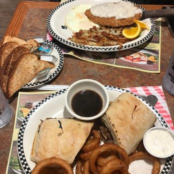 Black Bear Diner El Cajon - Big Foot chicken fried steak breakfast & Tri-Tip dip sandwhich with onion rings. - Diners Near Me - El Cajon, California