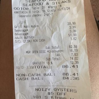 Seafood World - Receipt - Buffets Near Me - Myrtle Beach, South Carolina