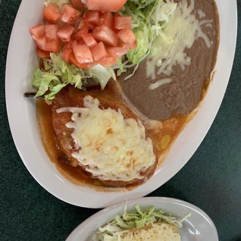 Ranchera Mexican Restaurant - Lunch Special #1. Poblano, Taco, Guacamole Salad and Beans Lunch Combo - generous portions! - Mexican Near Me - Indianapolis, Indiana