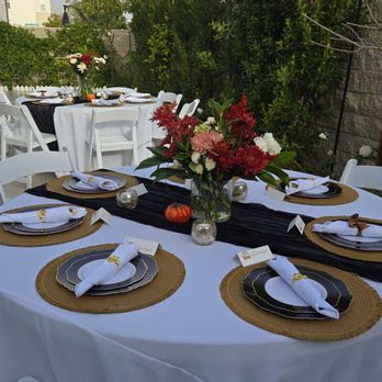 Laura's Table and Chair Rental - 60" round tables, resin folding chairs and white tablecloths. - Party Equipment Rentals Near Me - Westminster, California Laura's Table and Chair Rental - 60" round tables, resin folding chairs and white tablecloths. - Party Equipment Rentals Near Me - Westminster, California