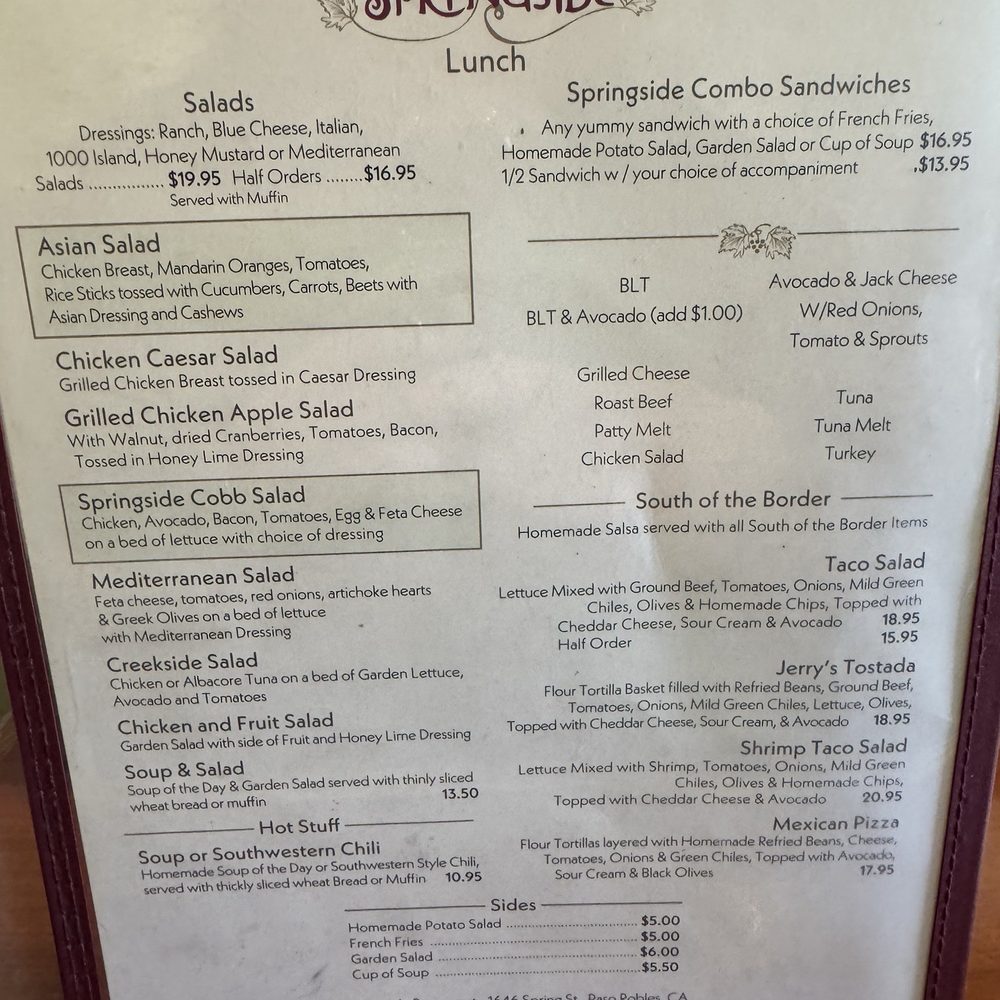 Springside Restaurant - Menu - Breakfast & Brunch Near Me - Paso Robles, California Springside Restaurant - Menu - Breakfast & Brunch Near Me - Paso Robles, California