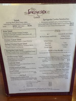 Menu photo 6 Springside Restaurant Paso Robles, CA