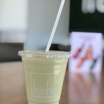 Freshii - Recoverii smoothie - dairy free - $6.49 - banana, turmeric, mango, pineapple, honey, coconut milk - Salad Near Me - Guelph, Ontario Freshii - Recoverii smoothie - dairy free - $6.49 - banana, turmeric, mango, pineapple, honey, coconut milk - Salad Near Me - Guelph, Ontario