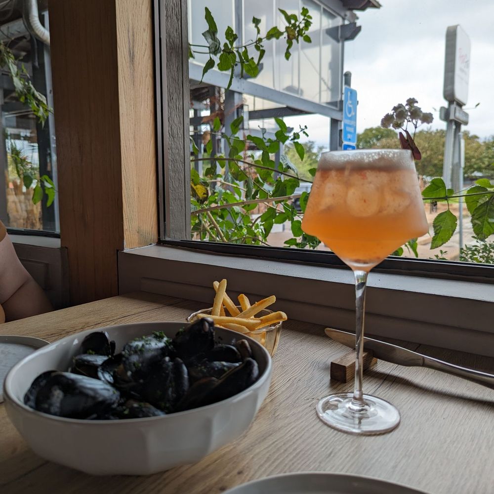 Rose Gose - Mussels and fries - Cocktail Bars Near Me - Austin, Texas Rose Gose - Mussels and fries - Cocktail Bars Near Me - Austin, Texas