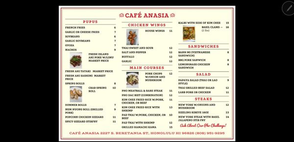Menu photo 5 Café Anasia Honolulu, HI