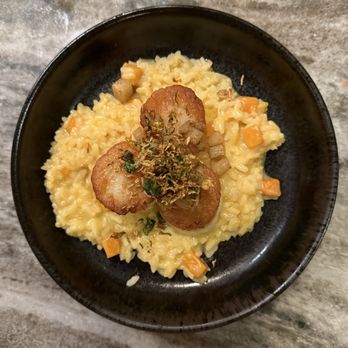 Sorella's - Scallops special with risotto, apples, and crispy Brussels sprouts. - Italian Near Me - Virginia Beach, Virginia Sorella's - Scallops special with risotto, apples, and crispy Brussels sprouts. - Italian Near Me - Virginia Beach, Virginia