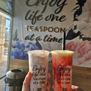 Teaspoon - Left: Taro lover with boba Right: strawberry colada - Bubble Tea Near Me - Henderson, Nevada Teaspoon - Left: Taro lover with boba Right: strawberry colada - Bubble Tea Near Me - Henderson, Nevada