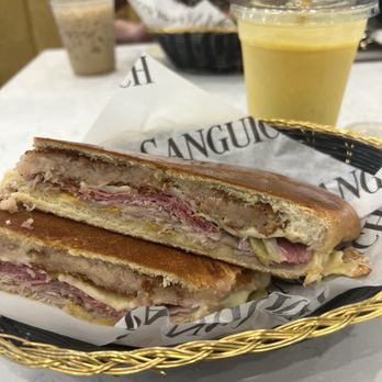 Sanguich - Croqueta preparada and mango shake - Cuban Near Me - Coral Gables, Florida Sanguich - Croqueta preparada and mango shake - Cuban Near Me - Coral Gables, Florida
