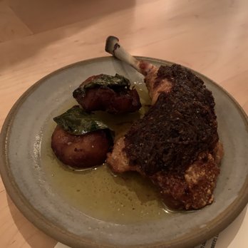 Theodore Rex - Roast chicken leg in French curry with crispy potatoes - New American Near Me - Houston, Texas Theodore Rex - Roast chicken leg in French curry with crispy potatoes - New American Near Me - Houston, Texas