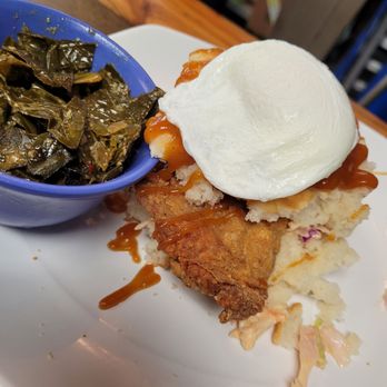 Biscuit Head - Mimosa fried chicken and a side of coconut collards which were fabulous - Cafes Near Me - Asheville, North Carolina Biscuit Head - Mimosa fried chicken and a side of coconut collards which were fabulous - Cafes Near Me - Asheville, North Carolina