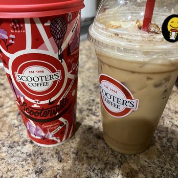 Scooter's Coffee - Large dark roast Brewed Coffee & Medium Iced Pumpkin Caramelicious - Coffee & Tea Near Me - Moore, Oklahoma Scooter's Coffee - Large dark roast Brewed Coffee & Medium Iced Pumpkin Caramelicious - Coffee & Tea Near Me - Moore, Oklahoma