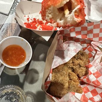 Kawaii Boba Teahouse - Popcorn Chicken w/ sweet chili sauce & sausage/ cheese dog covered in hot Cheetos - Bubble Tea Near Me - Fullerton, California Kawaii Boba Teahouse - Popcorn Chicken w/ sweet chili sauce & sausage/ cheese dog covered in hot Cheetos - Bubble Tea Near Me - Fullerton, California