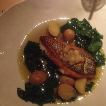 ABC Kitchen - Seabass with Chilies and Herbs, Baby Market Potatoes and Spinach - Breakfast & Brunch Near Me - New York, New York ABC Kitchen - Seabass with Chilies and Herbs, Baby Market Potatoes and Spinach - Breakfast & Brunch Near Me - New York, New York