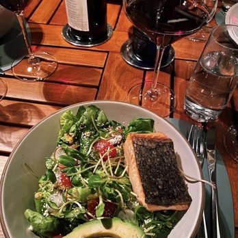 Madera - farmers market bowl with grilled salmon - New American Near Me - Menlo Park, California
