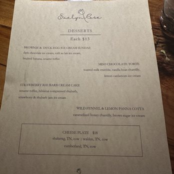 Evelyn Rose - Dessert menu - American Near Me - Vienna, Virginia