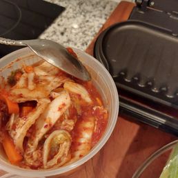 Hard to tell from picture, but the kimchi texture was slimy and off Hard to tell from picture, but the kimchi texture was slimy and off