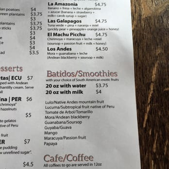 Andes Cafe - Drink menu. Check out the el Machu Picchu. Recommended. - Latin American Near Me - Houston, Texas Andes Cafe - Drink menu. Check out the el Machu Picchu. Recommended. - Latin American Near Me - Houston, Texas