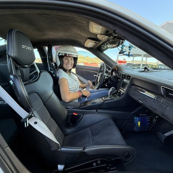 Speedvegas - Kristine getting ready to go in the Porsche. - Racing Experience Near Me - Las Vegas, Nevada