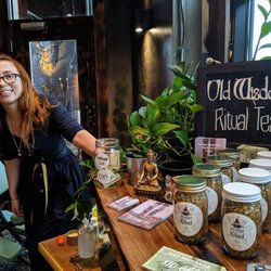 Old Wisdom Arts - Massaging and vending at the Vegan Village pop-up in NoLibs, April 2019.